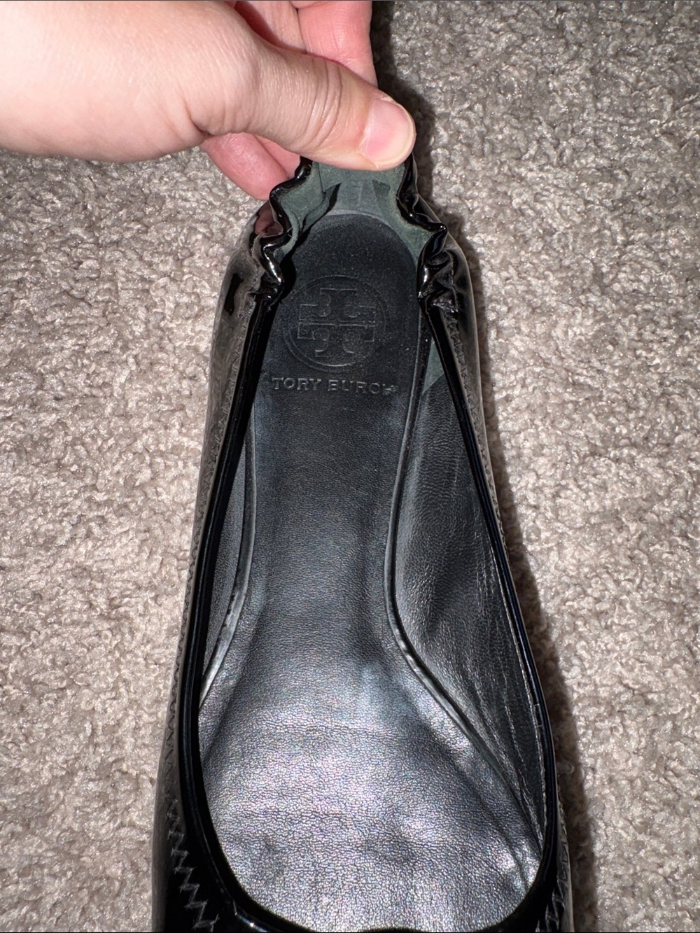 Tory Burch Black Patent Leather Logo Ballet Flats - Picture 5 of 7